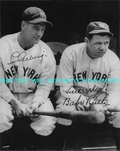 BABE RUTH E LOU GEHRIG AUTOGRAFO FIRMATO 8X10 RPT FOTO LEGGENDE DEL BASEBALL - Foto 1 di 1