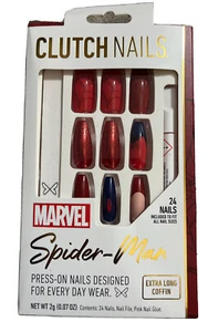 Spider-Man Press-On Clutch Nails 24 Nails Extra Long Coffin Marvel Comics New - Picture 1 of 1