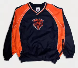 MEN VINTAGE NAVY/ORANGE NFL CHICAGO BEARS WINDBREAKER PULLOVER JUMPER - SIZE L - Picture 1 of 5