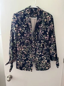 CUTE! Rachel Rachel Roy LG Women's 1 Button Navy Floral Print Blazer Jacket - Picture 1 of 3