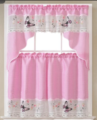 JUEGO DE 3 PIEZAS CORTINA DE COCINA BORDADA/IMPRESA CORTINA SÓLIDA CENEFA NIVEL NUEVOS DISEÑOS Foto 1 de 2