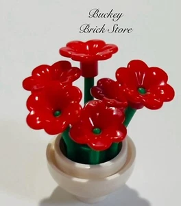 NEW Lego Minifig WHITE FLOWER POT w/Red Pansy Flowers - Picture 1 of 1