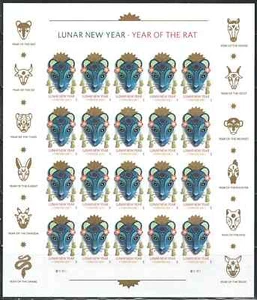 Mint US Year of the Rat Pane of 20 Forever Stamps Scott# 5428 (MNH) - Picture 1 of 1