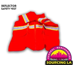 Safety Vest Hi-Visibility Full Zipper Orange reflectors - Picture 1 of 4
