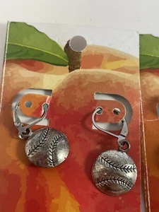 Georgia Beau Silvertone Baseball Earrings - Picture 1 of 2