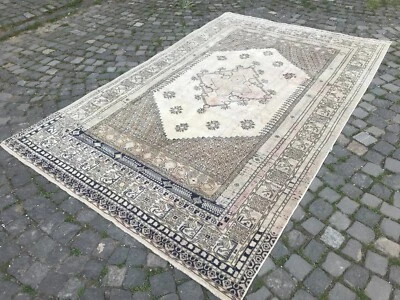 土耳其古董地毯波西米亚小地毯Oushak地毯复古地毯手工羊毛地毯 — 第 1/4 张图片