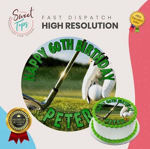 GOLF ROUND EDIBLE BIRTHDAY CAKE TOPPER DECORATION PERSONALISED - Picture 1 of 1