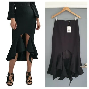 NWT C/MEO COLLECTIVE METAL CLOUDS FLARE RUFFLE FRILL TEXTURE MIDI SKIRT XS $180 - Picture 1 of 10