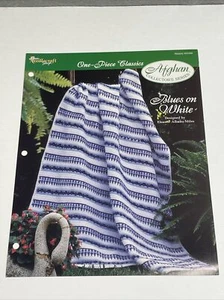 Blues on White Afghan One Piece Classics Crochet Pattern Needlecraft Shop - Picture 1 of 4