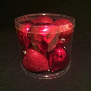 Valentine's Day Wedding Glitter & Shiny Red Heart Ornaments Set of 8 (NEW) - Picture 1 of 3