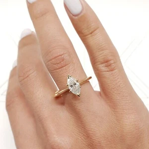 2Ct Marquise Cut Lab-Created Diamond Women Solitaire Ring 14k Yellow Gold Plated - Picture 1 of 3