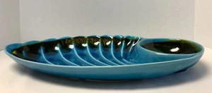 USA California Made Sea Shell Shaped Chip & Dip Dish Platter Blue Aqua R-134 - Picture 1 of 11