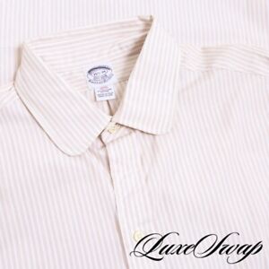 NWT Brooks Brothers Brooks Brothers Made in USA White Beige Stripe Shirt 15.5 NR