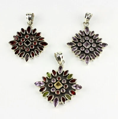 Granat, Amethyst, Multi Farbe Anhänger Echte Edelsteine 925 Silber Geschenk L 51 - Bild 1 von 2