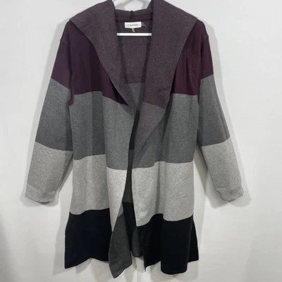 Calvin Klein Mujer S Cárdigan Largo Capucha Frente Abierto Suéter Plumero Púrpura Gris Foto 1 de 4