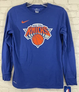 Nike 14306884 DRI-FIT Youth NEW YORK KNICKS camicia manica lunga blu arancione media - Foto 1 di 15