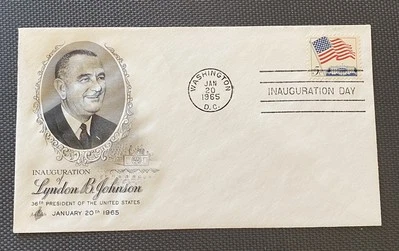 36º Presidente de los Estados Unidos - Lyndon B Johnson Primer Día Cubierta - Día de Inauguración 1965 Foto 1 de 2