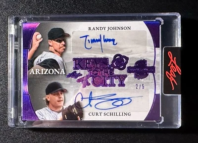 Hoja espectacular Curt Schilling 2025/Randy Johnson doble automático #/5 Arizona Foto 1 de 2