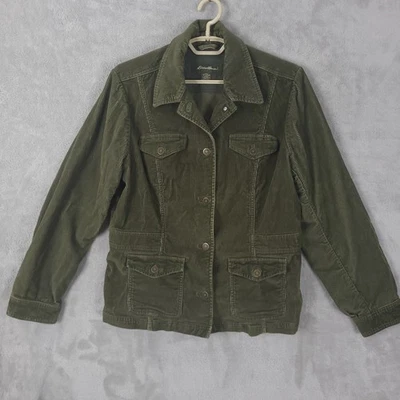 Chaqueta Eddie Bauer Mujer Grande Verde Pana Botones Bolsillos Western Foto 1 de 4
