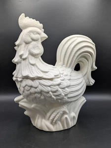 Tarro de galletas de pollo gallo de cerámica blanca esmalte mate granja 13" - Imagen 1 de 7