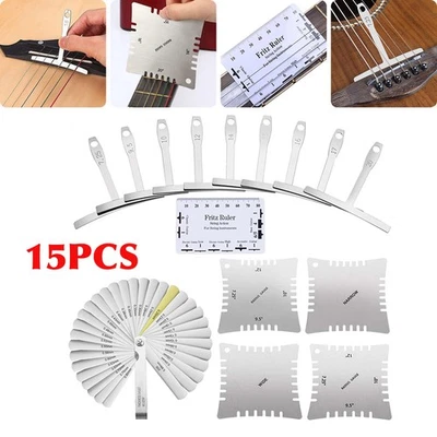 15PCS Guitar Luthier Tool Radius Gauge String Action Ruler Feeler Notched Gauge