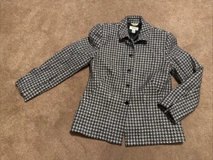 Talbots 100% Italian Wool Black White Houndstooth Button Blazer Jacket Sz 8 - Bild 1 von 9