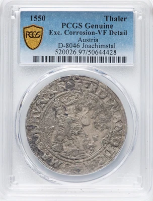 Áustria, Sacro Império Romano-Germânico, Ferdinand I Silver Taler 1550 PCGS escudo de ouro - Imagem 1 de 4