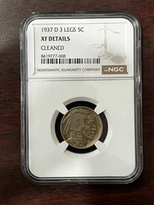 1937-D 3 Legs Buffalo Nickel - NGC XF Details, Cleaned - Picture 1 of 4