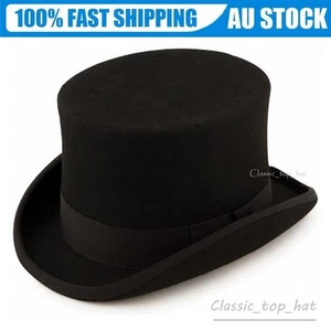 Quality Black Wool Felt Top Hat 5 inch Crown Height Satin Lined - Picture 1 of 8