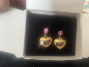 AVON Birthstone Heart Drop Earrings October Simulated Rose Zircon Pierced NEW - Picture 1 of 1