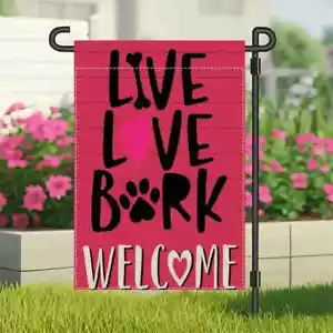 *NEW* ADORABLE ~ LIVE LOVE BARK ~ DOG ~ WELOME GARDEN FLAG ~ 12X18 - Picture 1 of 1