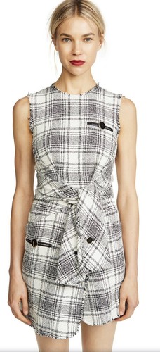 Mini abito a quadri asimmetrico Alexander Wang in tweed taglia 4 cravatta anteriore