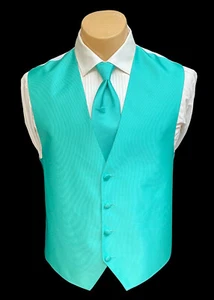 Men's Teal Green Tuxedo Vest & Long Tie Wedding Formal Prom Groom 2XL - Picture 1 of 5