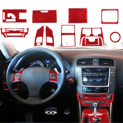 12Pcs Red Carbon Fiber Full Interior Kit Cover Trim For Lexus IS250 2006-12 — 第 1/4 张图片