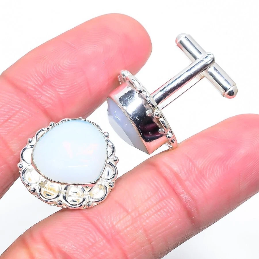 Milky 黄玉宝石手工 925 纯银珠宝袖扣 — 第 1/1 张图片