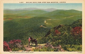 Postal Horse Back Rider Skyline Drive Stony Man Mountain Virginia VA Onlooker - Imagen 1 de 2