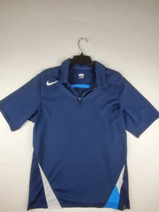 Nike Mens 1/4 Zip Polyester Short Sleeve Shirt Navy w/white+blue Size Medium - Picture 1 of 6