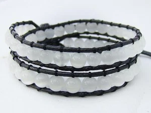 BLANCO Exquisito Hombre Mujer 2 Envolturas Pulsera Ajustable Cuentas Ojos Gatos Cordón de Cera - Imagen 1 de 2
