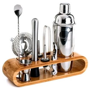 Mixology & Craft 10 Piece Pro Bartender Kit Stainless Steel Bamboo Stand - Picture 1 of 8