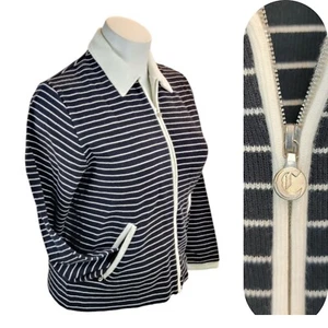 VTG Callaway Golf Performance Jacket Women L Black White Striped Double Knit - Picture 1 of 14