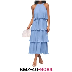ZESICA Women Summer Sleeveless Halter Neck Ruffle Tiered Layed Chiffon Dress, L - Picture 1 of 7