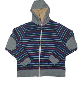 Hanna Andersson Boys Hoodie Sherpa Striped Elbow Patches Sweater - 140/US 10