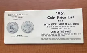 1961 Coin Price List No. 1 by Halle Bros Co - Picture 1 of 2