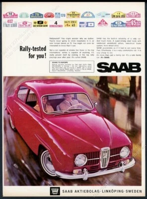 1966 Saab coupe red car color photo European vintage print ad - Image 1 of 4