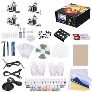 Complete Tattoo Kit 4 Machine 40 Inks Power Supply Gun Needle Grip Tip Tube - Picture 1 of 12