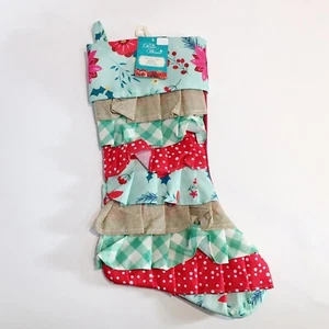 Medias de Navidad Pioneer Woman AZUL Retro Vacaciones Floral Volantes Poliéster 20" - Imagen 1 de 2