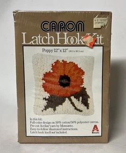 NEW Vintage Caron Poppy Flower Latch Hook Kit 12 x 12 Pillow 1977 - Picture 1 of 2