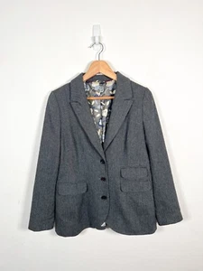 Boden Jacket Blazer Womens 12 Grey Tweed Herringbone Country Wool Floral Lining - Picture 1 of 12