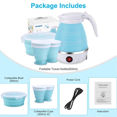 Chaleira de viagem elétrica atualizada silicone grau alimentício 600 ml portátil dobrável - Imagem 1 de 4