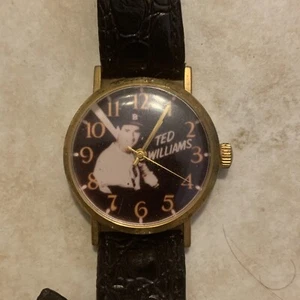 VINTAGE Ted Williams Watch Stainless Steel Genuine Leather Boston Red Sox MLB - Picture 1 of 4